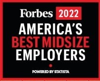 Forbes 2022 America's Best Midsize Employers award logo Forbes 2022 America's Best Midsize Employers award logo