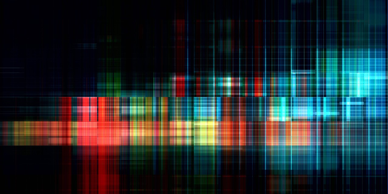 An abstract image of several blue, black, red, yellow, orange, purple, and green squares to represent software disaggregation.