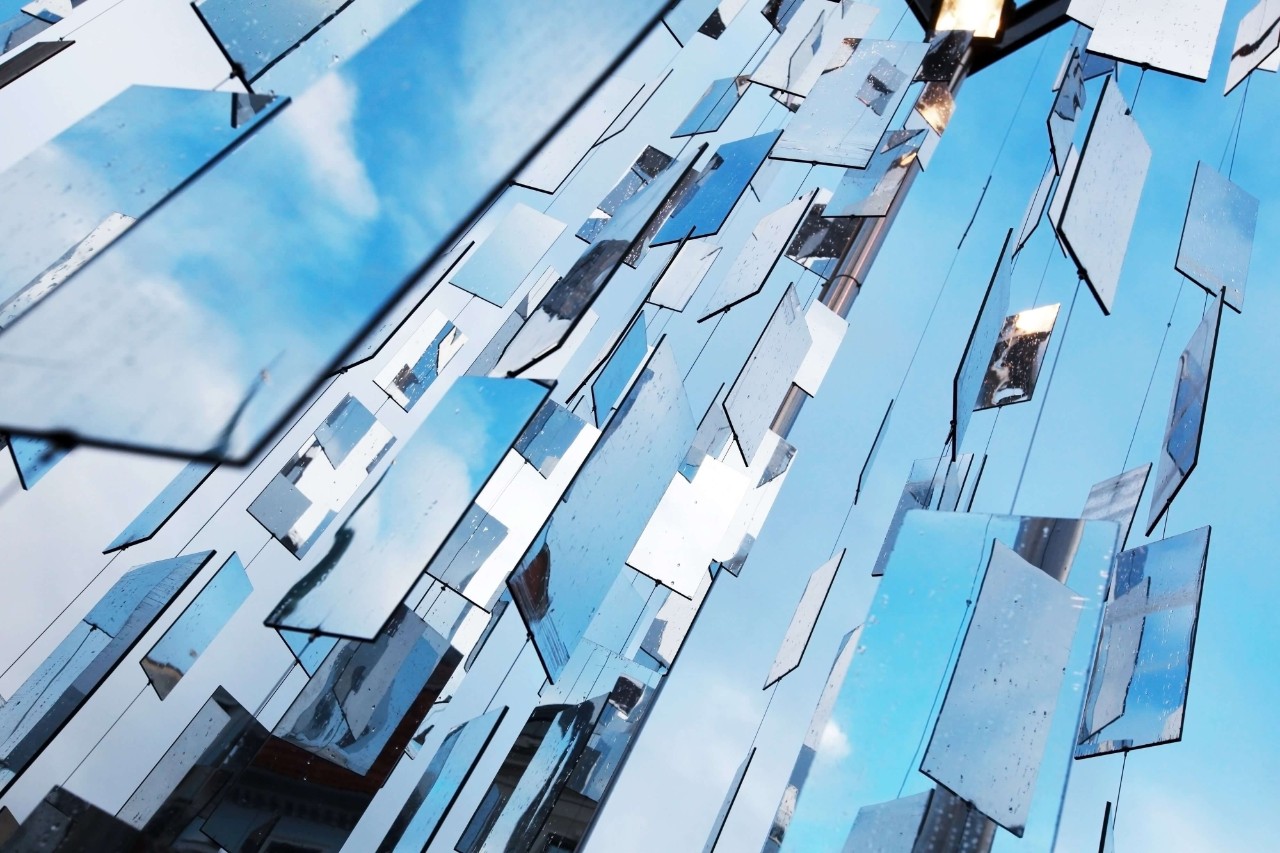 Abstract blue background with mirrors above the sky Abstract blue background with mirrors above the sky